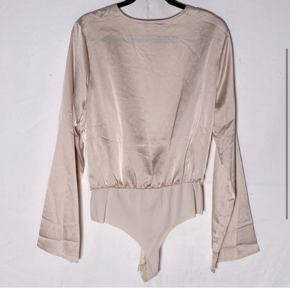 Missguided Champagne Satin Drapey Open Front Bodysuit 12 - Picture 2 of 12
